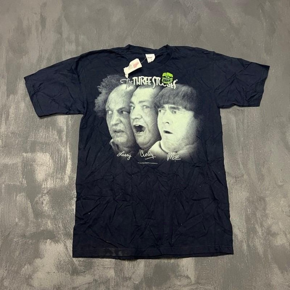 Vintage the Three‎ Stooges Shirt Mens Medium Blue 2000s Y2K DEADSTOCK